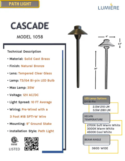 Cascade Solid Cast Brass Pathway Light Natural Bronze