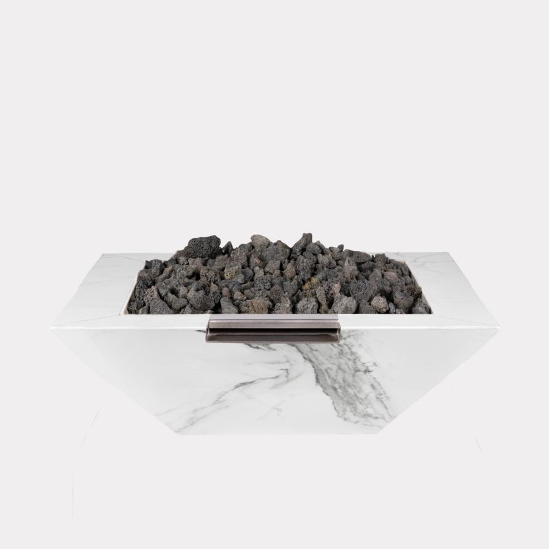 White Marble Knife Edge Fire Bowl w/ water scupper (No Ignition)