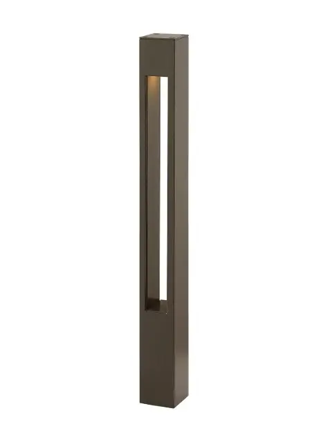 Atlantis 12V Large Square Landscape Bollard - Aluminum, Etched Glass Lens, Modern, LED Bulb Included - Bronze Finish